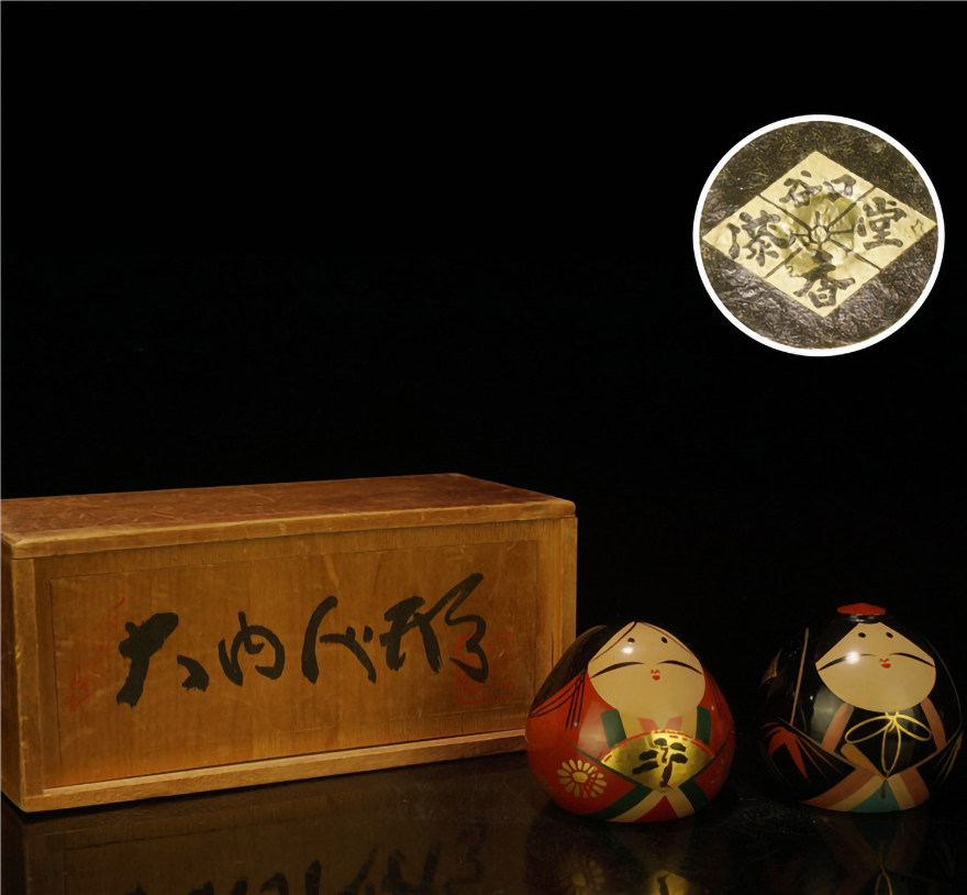 Fun collection] Large inner coated valley mouth fragrant lacquer parlour made of wood and wind doll a co-case