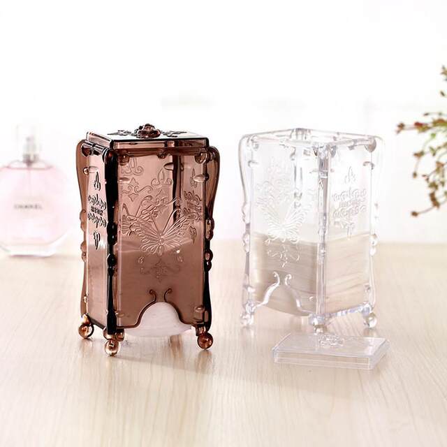 European retro makeup cotton storage box extraction vertical cotton box transparent plastic makeup remover cotton dust-proof cotton swab storage box