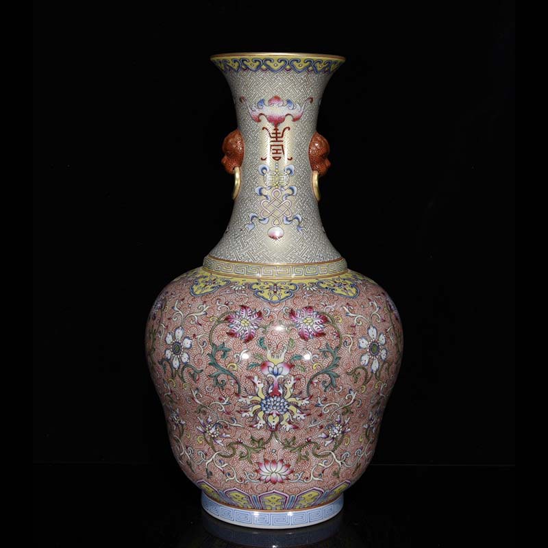 CQ2665 Qingqianlong style pastel longevity animal head appreciation bottle