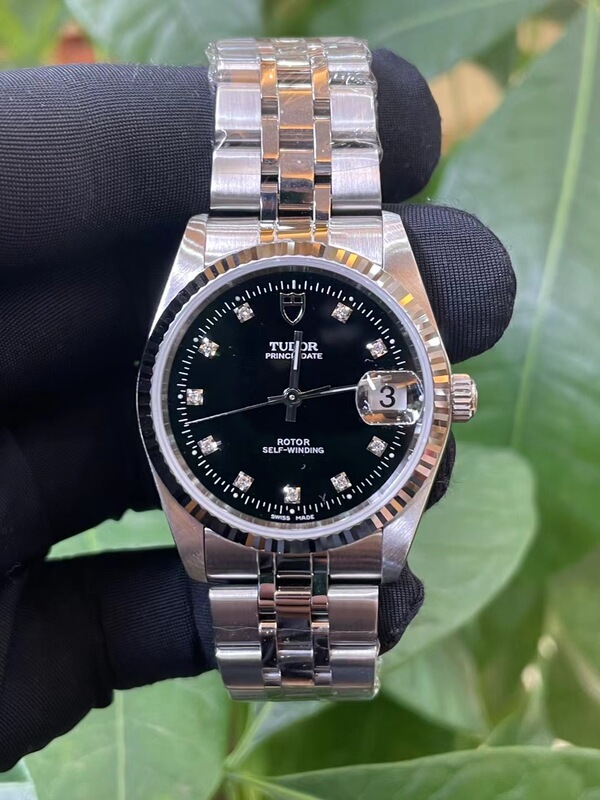 70% off Instant Purchase [98% New] Tudor Prince Series 74034 Black Dial Diamond-Encrusted Automatic Mechanical 34mm Men's Watch