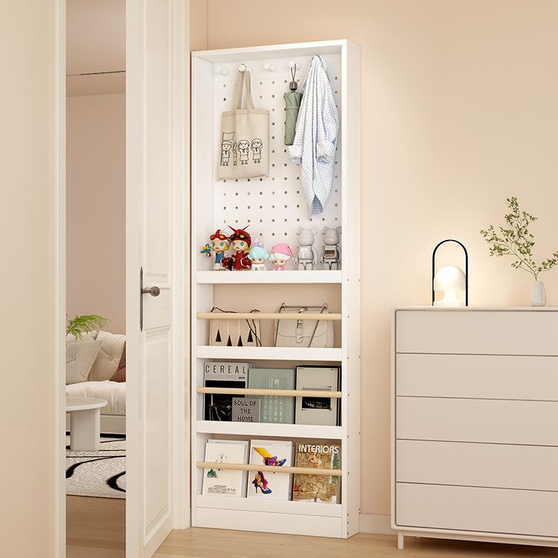 Perforated board storage rack, ultra-thin storage rack, wall-mounted multi-layer bookshelf, solid wood narrow cabinet, sandwiched between floor-to-ceiling doors