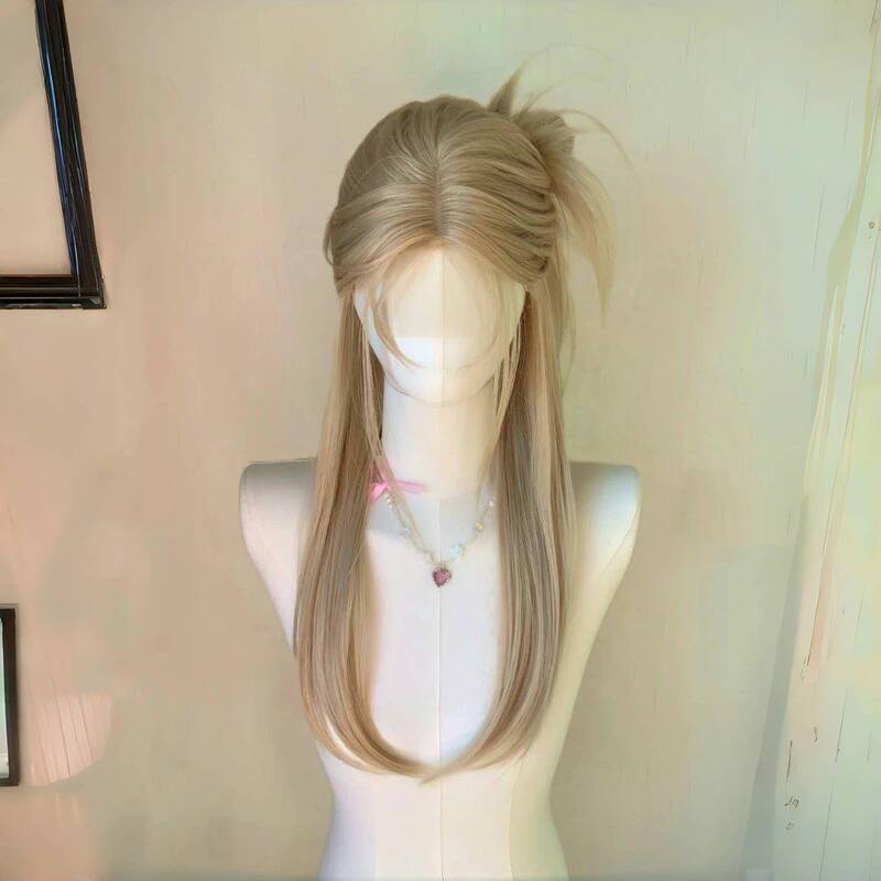 Xuchang Chan Yue Crafts Co., Ltd. Kony Wig High-Quality Medium Gold Lace Wig Long Straight Hair