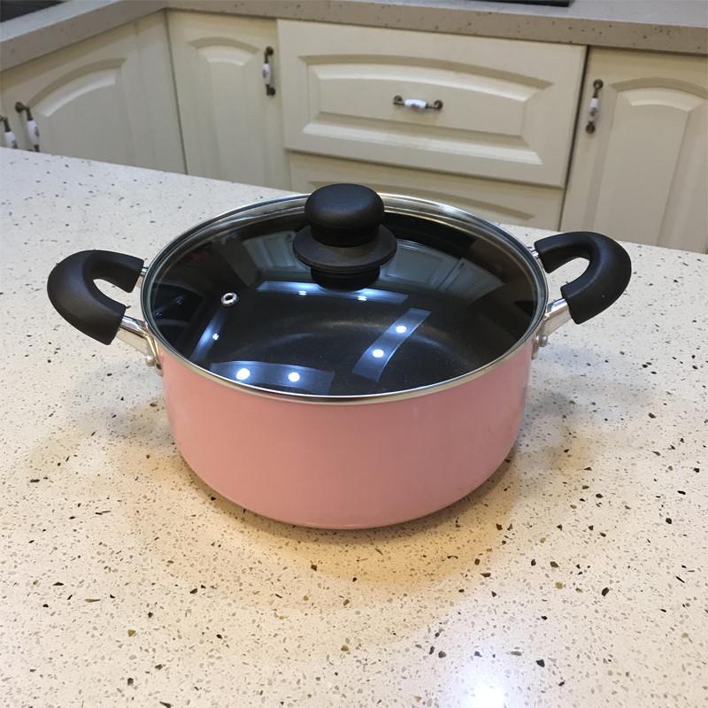 Clearance Sale: 24cm Pink Soup Pot, Maifan Stone Non-Stick Pot, Double-Handle Stew Pot, Suitable for Home Use and Induction Cookers