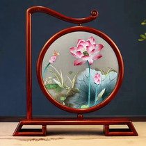 Suzhou embroidery finely polished pure handmade rosewood double-sided embroidery ornament Lotus Chinese style craft gift