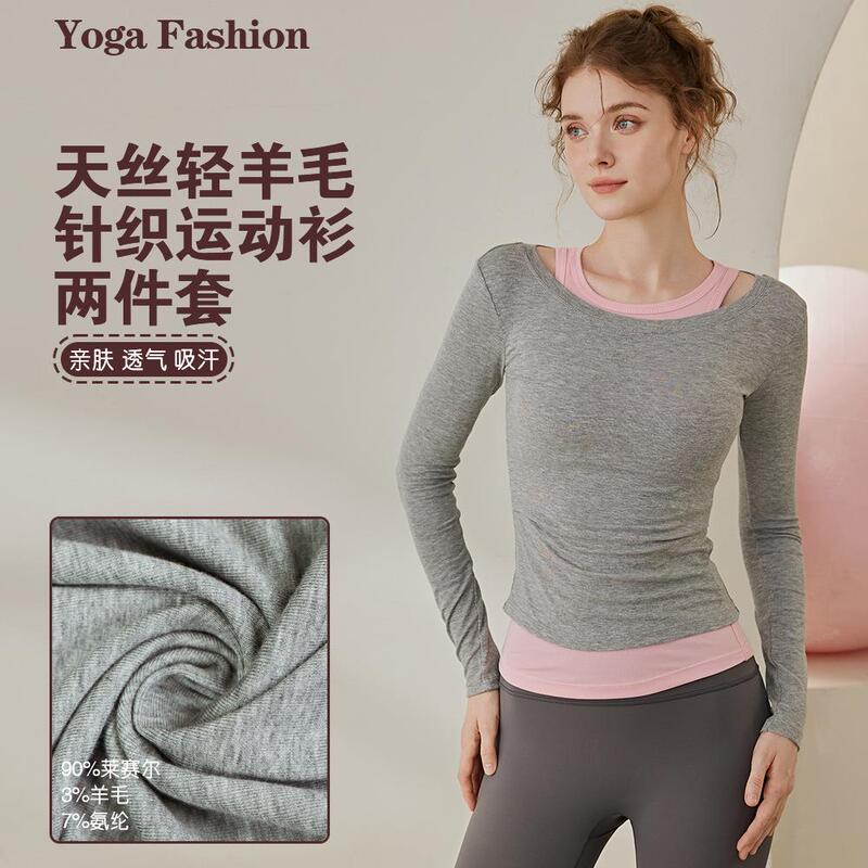 Yoga Clothing for Women 2026 New Style Knitted Wool Long-Sleeved T-Shirt Sports Outdoor Running Fitness Clothing Two-Piece Top Yoga Clothing for Women 2026 New Style Knitted Wool Long-Sleeved T-Shirt Sports Outdoor Running Fitness Clothing Two-Piece Top