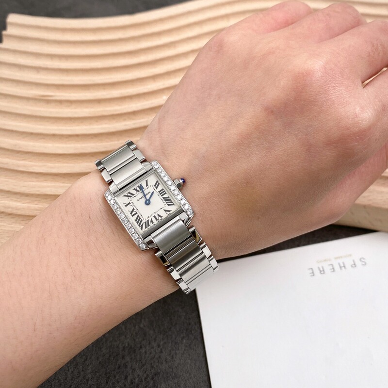 Direct Purchase [9.8 New] Cartier Tank Series Stainless Steel Quartz Watch with Diamonds for Women W51008Q3