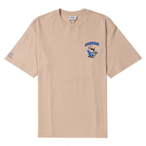 MLB官网皱眉熊T恤女粉色短袖宽松运动上衣半袖