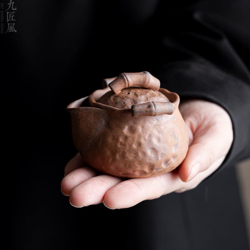Handmade Rustic Pottery Teapot, Vintage Old Clay Small Hand-Held Teapot, Household Ceramic Kung Fu Tea Set, Mini Tea Brewing Vessel