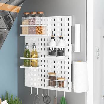 Perforated board magnetic refrigerator rack household rack free installation refrigerator side cling film seasoning snack storage rack