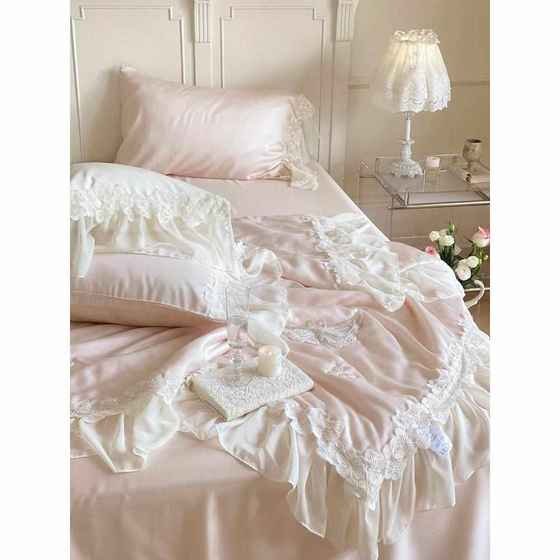 夏季公主风蕾丝边100S天丝夏凉被四件套冰丝可水洗薄款空调被子