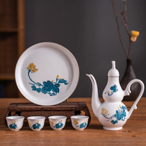 Old porcelain Fulu wine set 1970s official kiln porcelain Hongjiang big ball mud hand-painted wine pot and wine glass antique