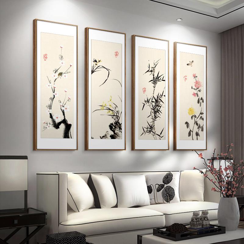 New Chinese-Style Decorative Paintings for the Living Room Sofa Background Wall with Images of Plum Blossoms, Orchids, Bamboo, and Chrysanthemums; Vertical Hanging Paintings for the Tea Room; Four-Piece Paintings for the Dining Room New Chinese-Style Decorative Paintings for the Living Room Sofa Background Wall with Images of Plum Blossoms, Orchids, Bamboo, and Chrysanthemums; Vertical Hanging Paintings for the Tea Room; Four-Piece Paintings for the Dining Room