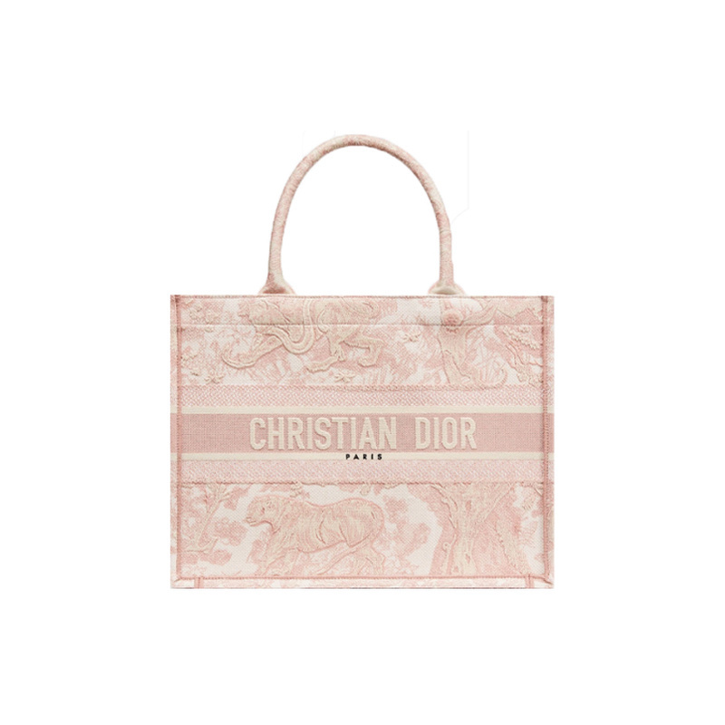 9.9 New Dior/Dior Book Tote with Rui Print Embroidery in Candy-Colored Pink, Medium-Sized Women's Handbag