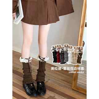 Женские кружевные носки в балетном стиле, носки с бантиком, носки Майяра, носки до середины икры, осенние и зимние носки с ворсом.