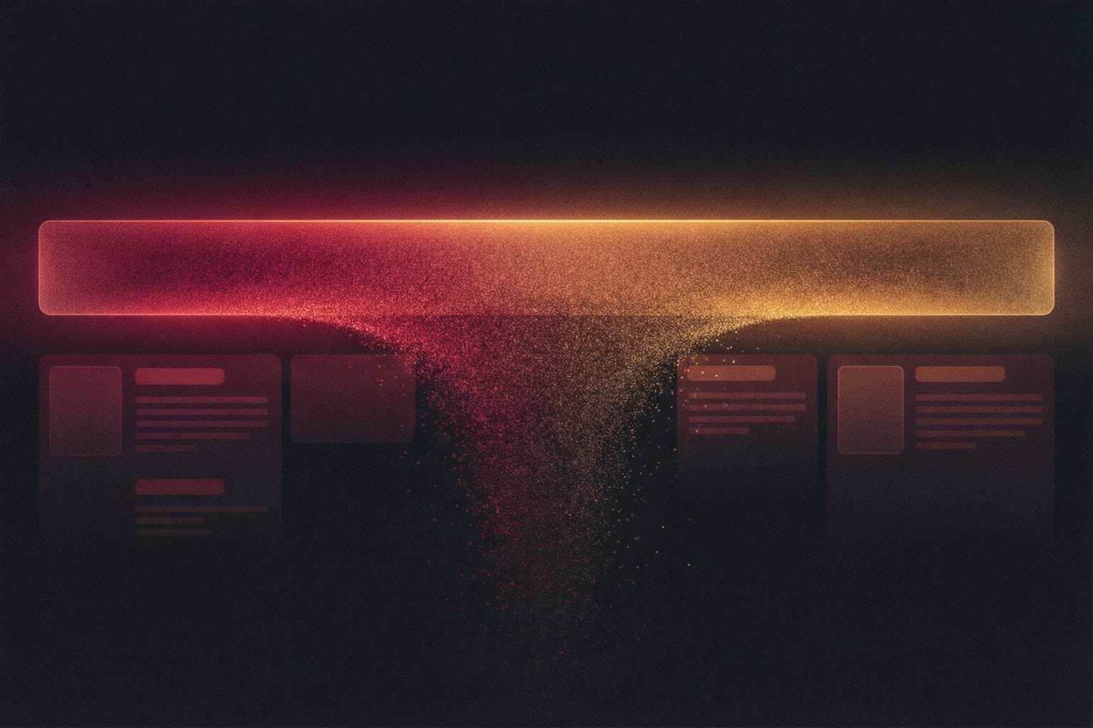 Editorial illustration of a glowing barrier absorbing light streams, representing AI Overviews intercepting organic search clicks