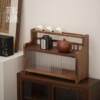 Walnut tea set storage cabinet tea room storage rack tea cup drain dustproof household sliding glass cover solid wood cabinet