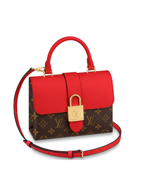 9.9/9.5新LV/路易威登locky bb帆布拼牛皮锁头单肩包小号女款红色