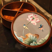 Purely hand-embroidered double-sided embroidered pear wood fruit plate Slim Suzhou embroidery new Chinese style ornaments for living room gifts
