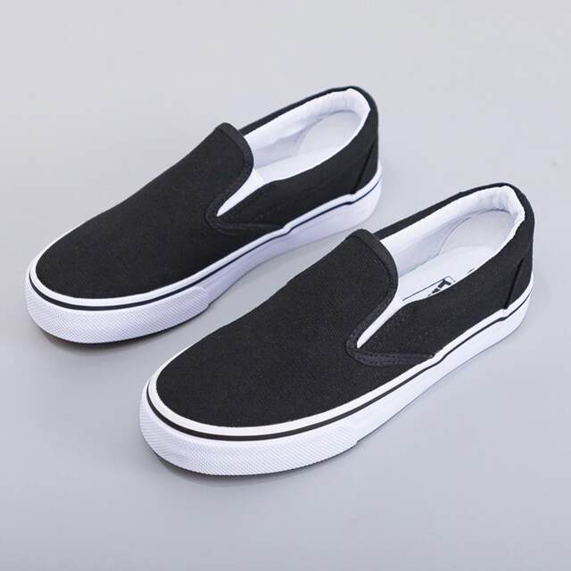 Slip-On White Canvas Shoes, Hand-Painted Black and White Canvas Shoes, Lazy Couple Shoes, Hospital Nurse Shoes, Rainier 227