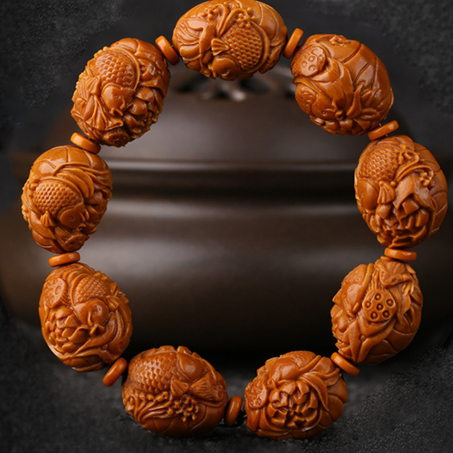 1 8*2 1cm Su Gong Olive Core Carving "Lotus Nine Carp"