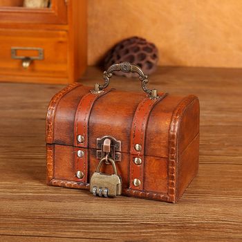 New old style imitation d ancient wood storage box with lock jewelry box desktop storage and sorting gift packaging wood
