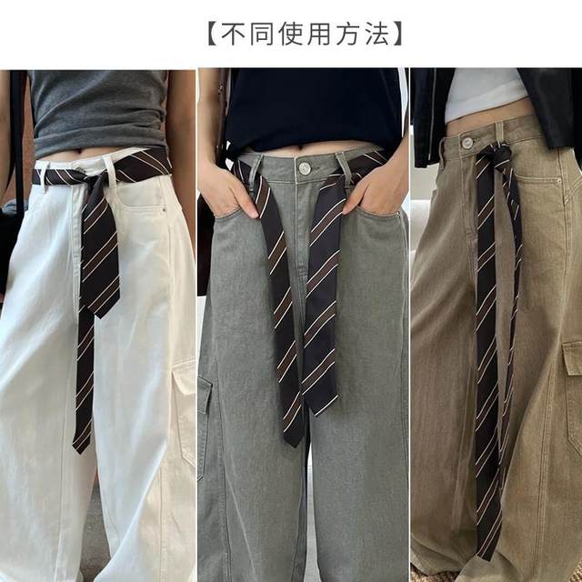 Striped Tie Belt Women's Accessory Vintage Decoration Paired with Jeans Long Silk Scarf Belt Design Niche Belt
