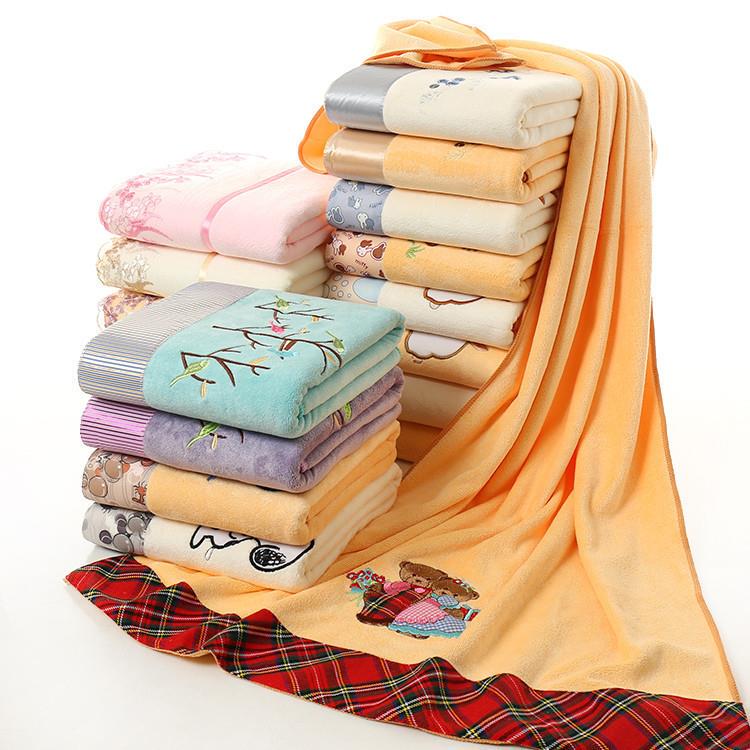 Microfiber Bath Towel Thickened Cartoon Embroidered Children's Large Towel Swimming Absorbent Quick-Drying Beach Towel Cross-Border