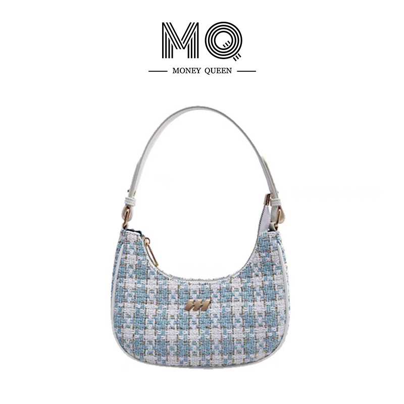 Mq Women's Bag Croissant Bag 2023 New Trendy Bag for Female Students Crossbody Crescent Bag Plaid Denim Underarm Shoulder Bag
