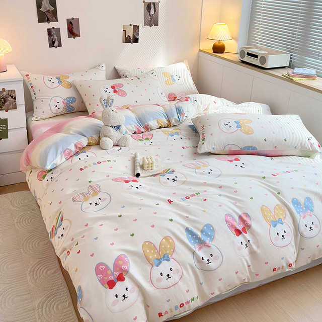 Cartoon four-piece set 100% full cotton quilt cover double-person furnished sheets and quilt cover single three-piece set bed cover household 60 pieces