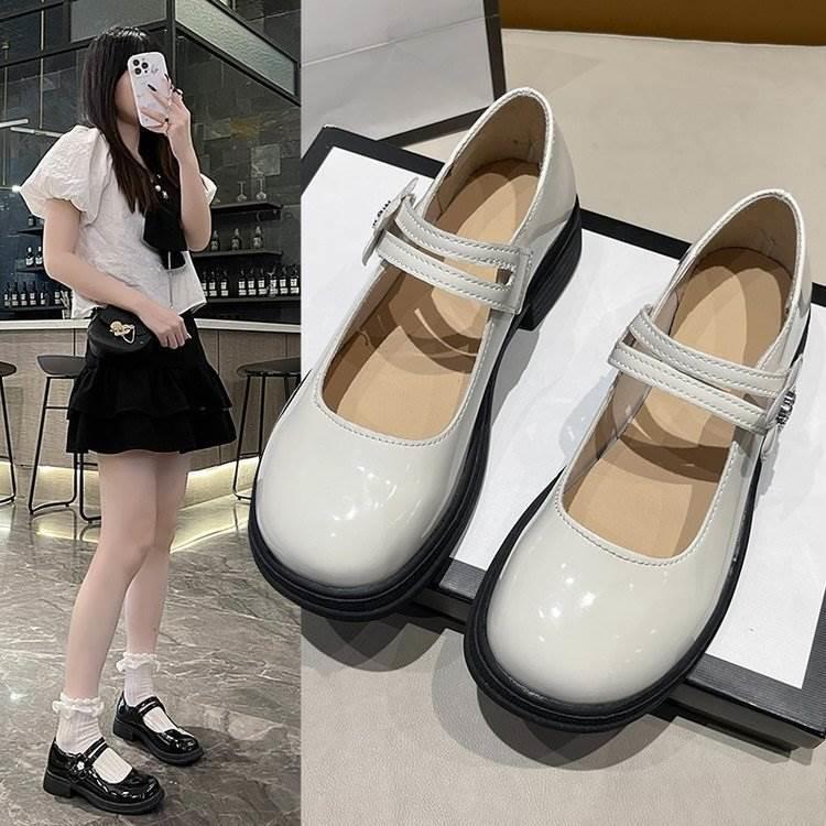 French Mary Jane Women's Shoes 2024 New Spring Thick-Soled Loafers with Elegant British Style Small Leather Shoes for Women