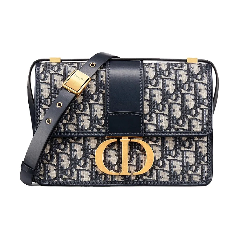 9.9/9.5新Dior/迪奥montaigne皮革牛仔蓝色女款大号盒子包单肩包