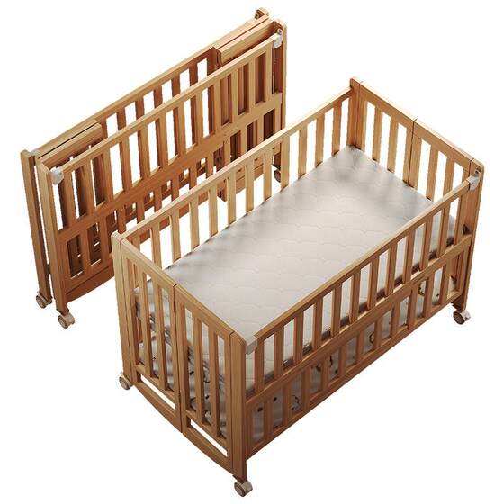 Baby Crib Cover, Solid Wood, Unpainted, Foldable Cradle Bed, Movable Multifunctional Bb Bed, Convertible to Large Bed