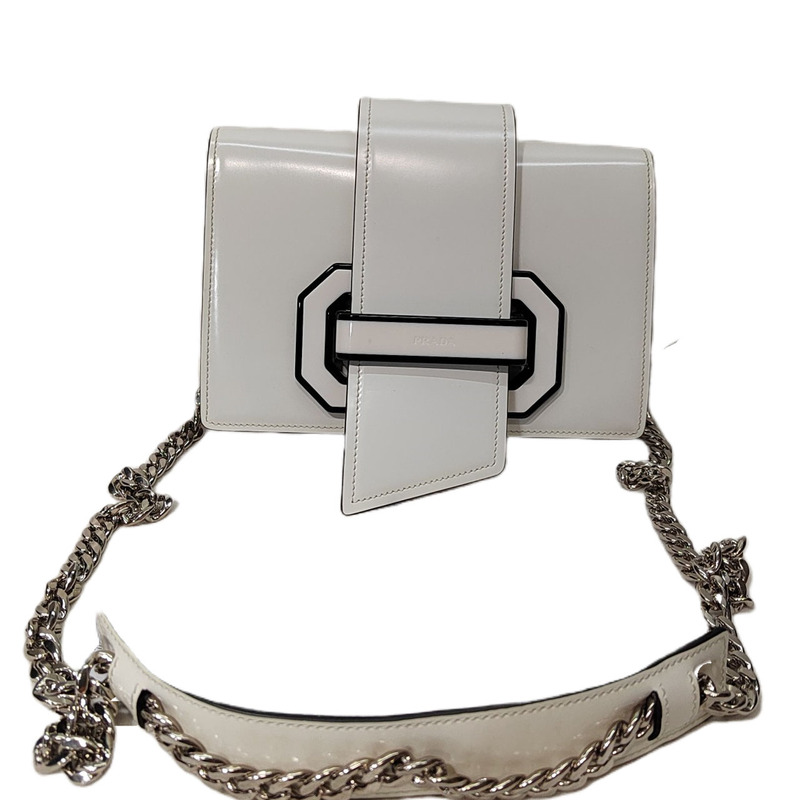 98% New and Unused Prada White Tongue Shoulder Crossbody Bag Women's Luxury Genuine Product