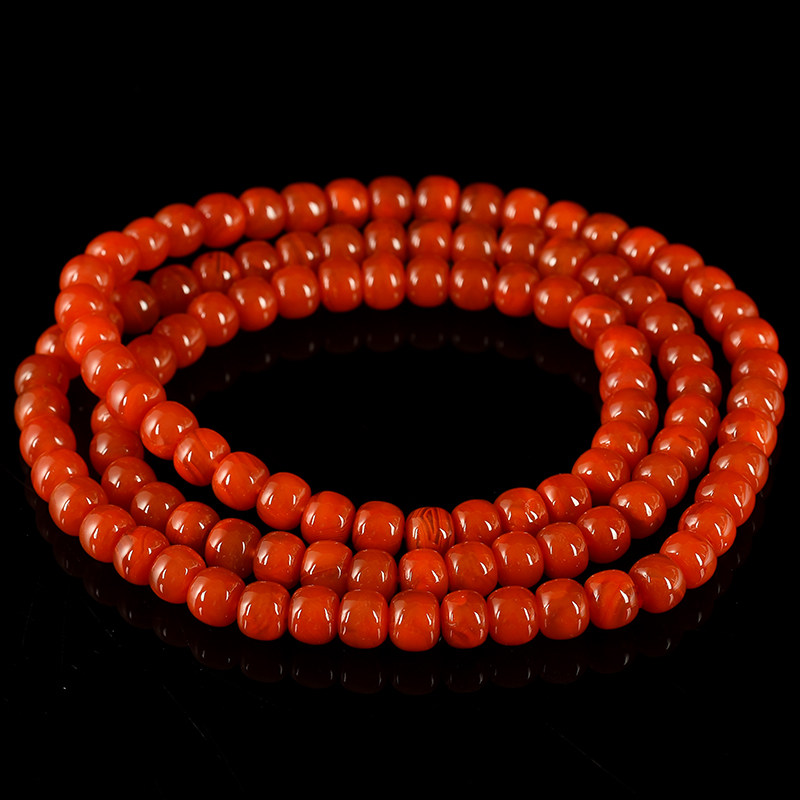 66 30 g 7 - 7 5mm oil brightness persimmon red Nan red agao pearl necklace Buddha multiple lap string