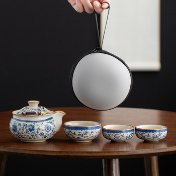 Dehua ru kung fu tea set travel kuaike creative portable filter one pot three cups ru kung tea set set
