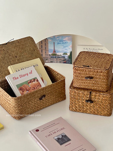 INS Style Japanese Style Handmade Straw Desktop Storage Box