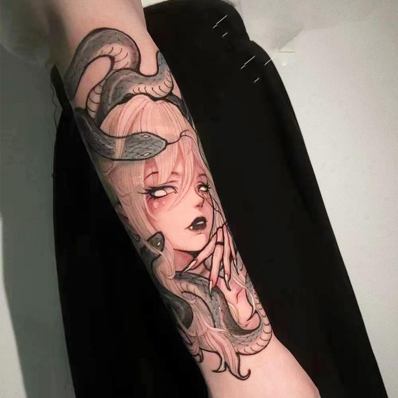 Tattoo Stickers Waterproof and Long-Lasting, Medusa Semi-Permanent, Non-Removable, Herbal, Men's Style, Juice Flower Arm Design, High Aesthetic Value