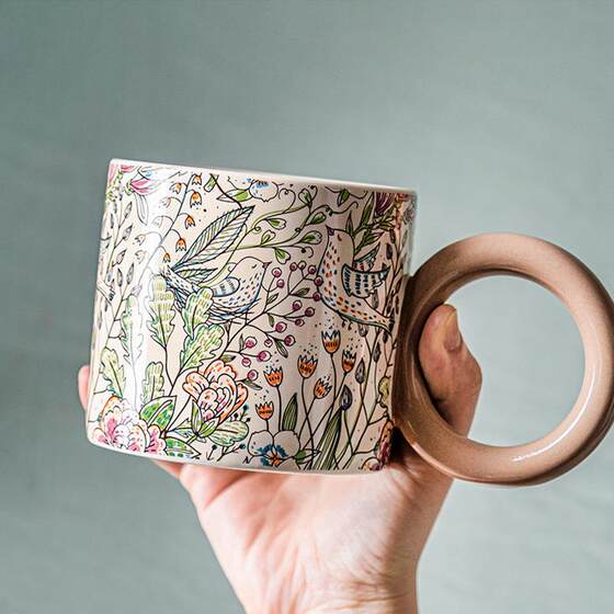 Coffee Cup, High-End and Exquisite British-Style Ceramic Mug, Large Ear-Shaped Cup, Retro Milk Cup, High-Quality Breakfast Cup