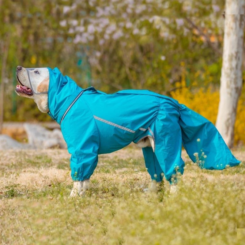 Cross-Border Amazon Dog Raincoat with Full Coverage and Gold Trim for Golden Retriever, Border Collie, Alaskan Malamute - Dog Clothing Manufacturer