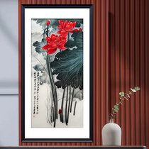 Embroidery pure handmade Suzhou embroidery Zhang Daqian Lotus living room entrance decoration hanging painting handicraft collection gift