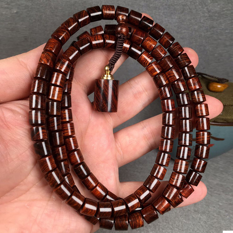 Huanghuali (song grain) 8x8mm 108 pieces of fragrant yellow sandalwood Wenwan Buddha bead barrel bead hand chisel