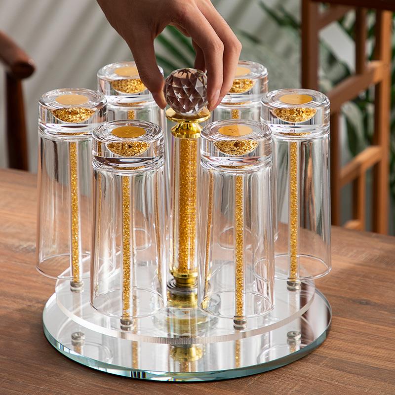 Household Gold Foil Crystal Water Cup Large Capacity Milk Coffee Glass Cup Draining Rotating Upside-Down Cup Holder Set Household Gold Foil Crystal Water Cup Large Capacity Milk Coffee Glass Cup Draining Rotating Upside-Down Cup Holder Set