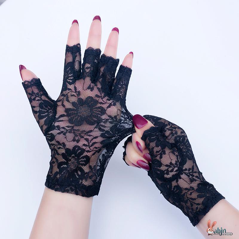 Lace Sun Protection Gloves for Women, Summer Thin Style, Sexy and Elegant, Retro Mesh Half-Finger Design, Summer Sun Protection, Driving, Fingerless Short Style