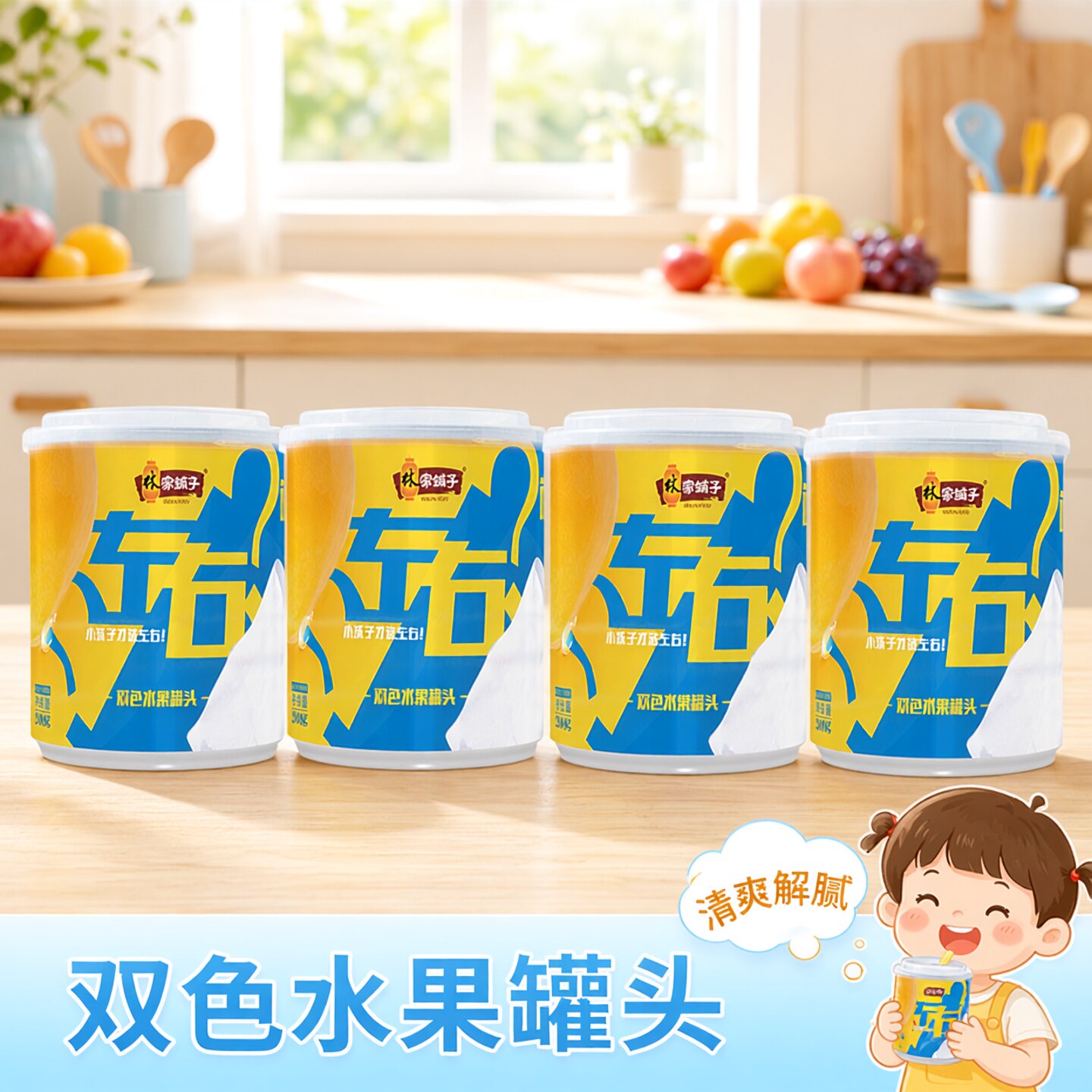 林家铺子左右双色水果罐头黄桃罐头整箱200g*4罐椰果什锦秒