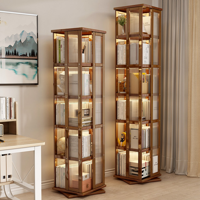 Rotating bookshelf household 360-degree floor-standing multi-layer A-frame shelf non-solid wood space-saving storage artifact children's bookcase