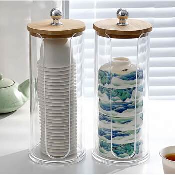 Rice husk disposable tea cup kung fu tea cup storage box desktop transparent cup holder tea set storage rack home entertainment