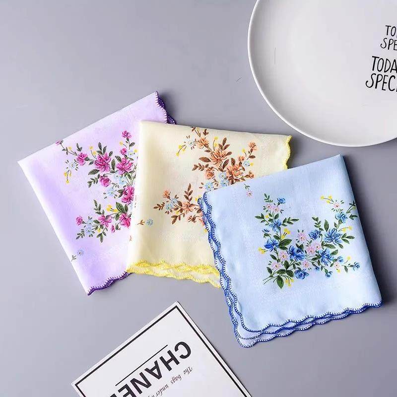 Cotton Printed Handkerchief, Women's Handkerchief with Crescent Edge, Vintage, Sweat-Absorbent, Refreshing Small Handkerchief, Women's Small Floral Handkerchief