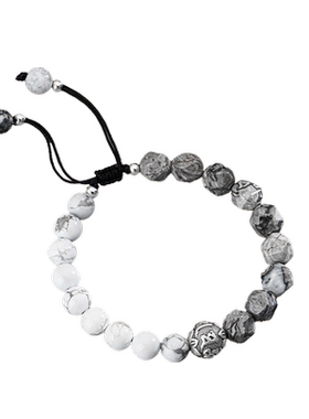 中国黄金足银六字真言手串男转运珠地图石手链白松石生日七夕礼物