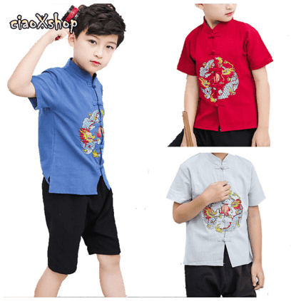 CiaoXshop New Kid Boy Tang Suit New Year Clothes 2PCS