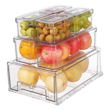 Drawer box organization set transparent fresh-keeping vegetable kitchen box cleaning set storage box 7 refrigerator storage box